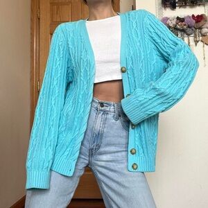 Vintage Women's Blue Cable Knit Cardigan